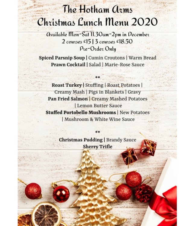 Our Festive menus The Hotham Arms